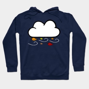 Windy Cloud Pattern With Fall Colored Leaves (Navy Blue) Hoodie